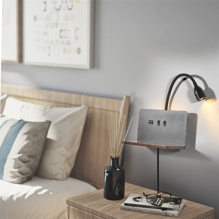 Latitude Run® PlugIn Wall Light With USB Charging Port, Bedroom Wall